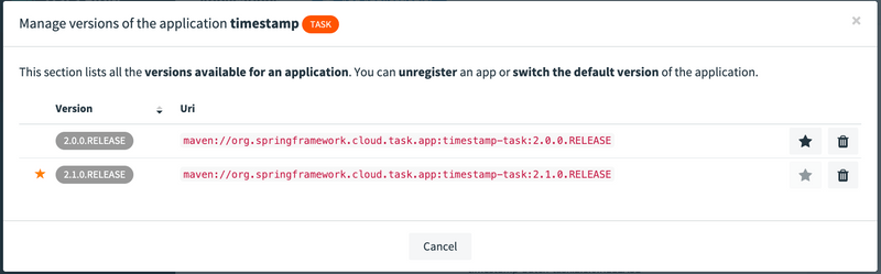 Task Application Default Version Task Application Default Version