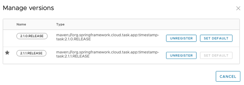 Task Application Default Version Task Application Default Version